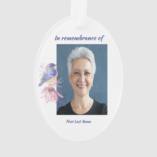 Ornamento Pássaro do Jardim Bluebird do Memorial Cristão (Verso)