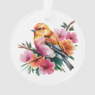 Ornamento Passaro Flor Rosa