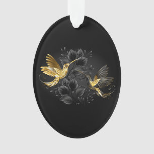 Ornamento Pássaro Humino Negro e Dourado