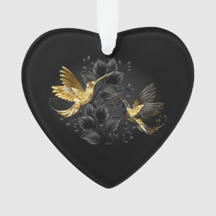 Ornamento Pássaro Humino Negro e Dourado