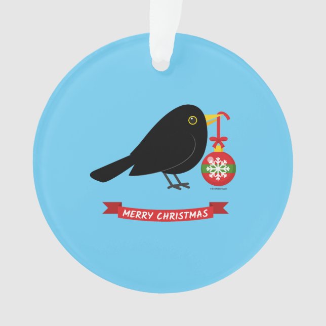 Ornamento Pássaro Negro Bonito Com Bola De Natal (Frente)
