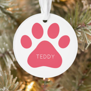 Ornamento Pata Imprimir Vermelho Pet NOME FOTO Red White Mow