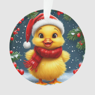Ornamento Patinho Amarelo Festivo com Chapéu de Papai Noel