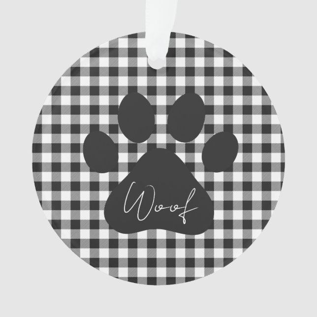 Ornamento Paw Print WOF Buffalo Xadrez Black White Pet Diver (Frente)