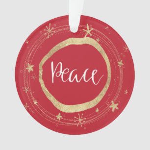 Ornamento Paz Vermelha Elegante de Feriado Dourado