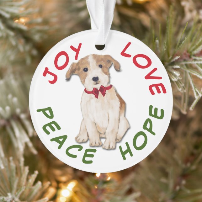 Ornamento Peace Hope Love Jack Russell Terrier Natal (Árvore)