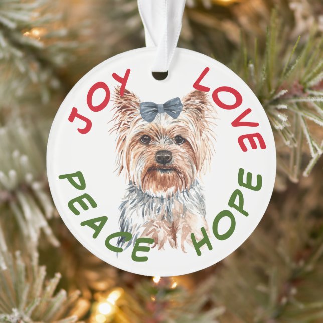 Ornamento Peace Hope Santa Hat Yorkshire Terrier (Árvore)