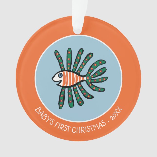 Ornamento Peixes gêmeos verdes e alaranjados da aleta (Frente)