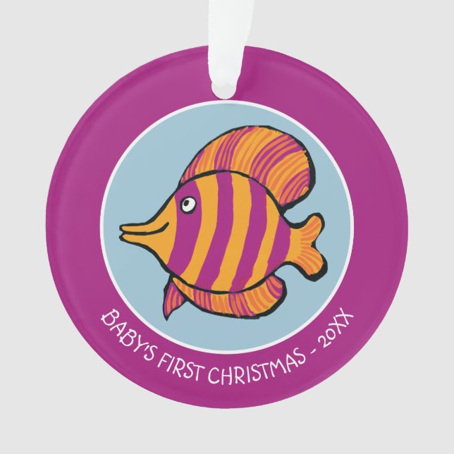 Ornamento Peixes tropicais alaranjados e roxos com cavalos (Frente)