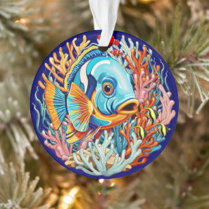 Ornamento Peixes Tropicais Vibrações Coloridas de Verão