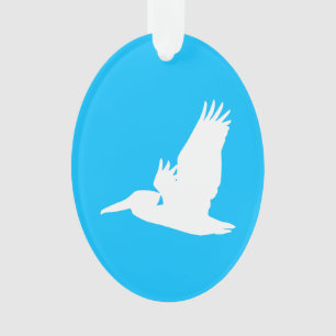 Ornamento Pelicano Voador Branco Azul-Céu