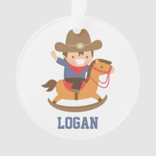 Ornamento Pequeno Cowboy em Cavalo de Balanço Personalizado