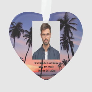 Ornamento Personalização de Foto Data Sun Sunset da praia tr