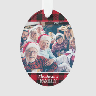 Ornamento Personalizado 2 Foto Rustic Red Buffalo Xadrez Cer