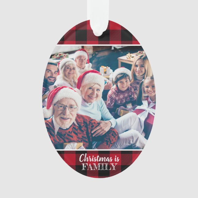 Ornamento Personalizado 2 Foto Rustic Red Buffalo Xadrez Cer (Frente)