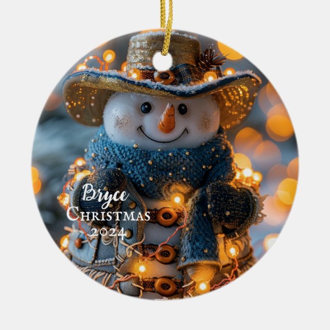 Ornamento Personalizado Cowboy Snowman (Frente)