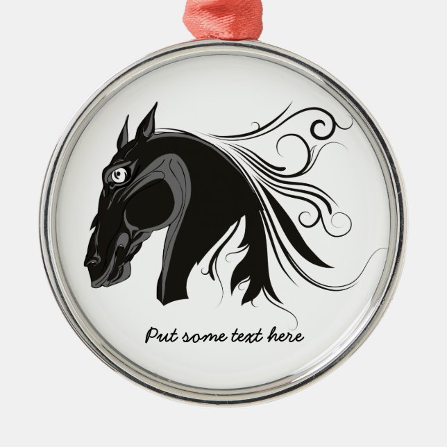 Ornamento personalizado da cabeça de cavalo preto  (Frente)