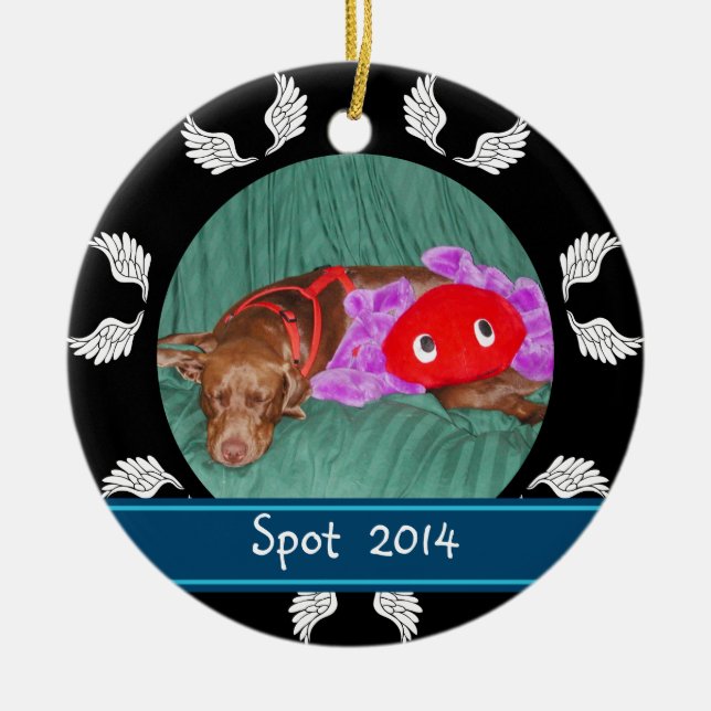 Ornamento personalizado da foto do cão da beira da (Frente)