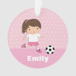 Ornamento personalizado da menina do futebol rosa
