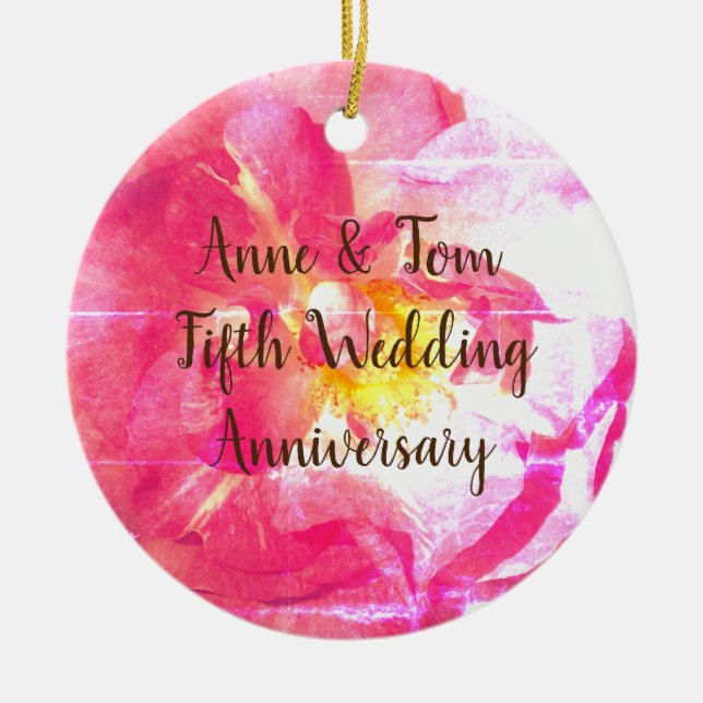 Ornamento Personalizado de Aniversário Rosa Rosa R (Frente)