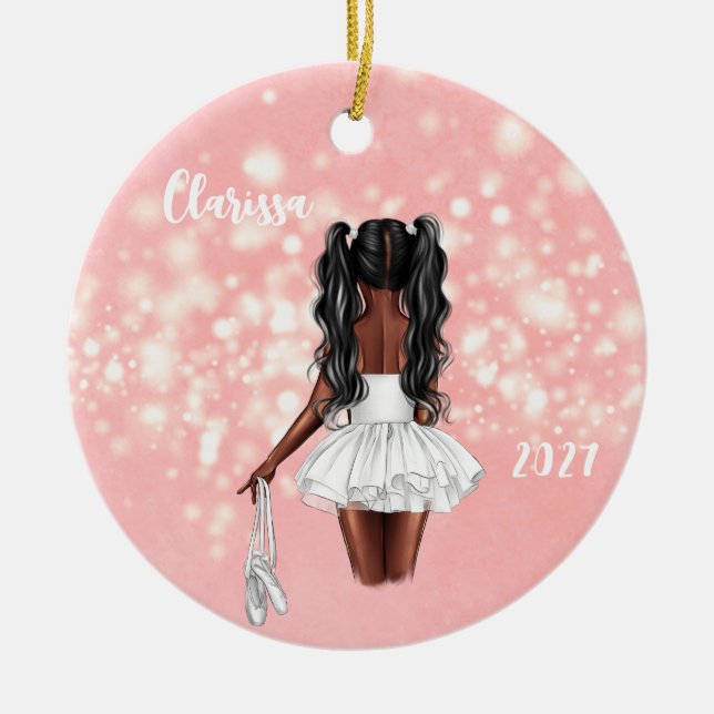 Ornamento Personalizado de Black Girl Ballerina (Frente)