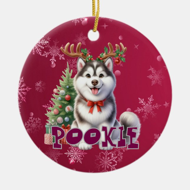 Ornamento Personalizado de Cães de Natal Rouco (Frente)