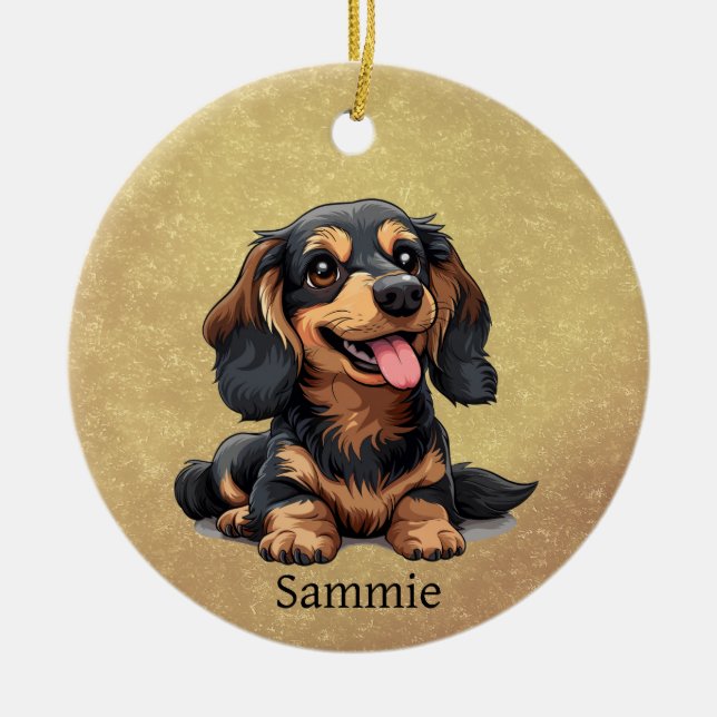 Ornamento Personalizado De Cão Cãozinho Cachshund (Frente)