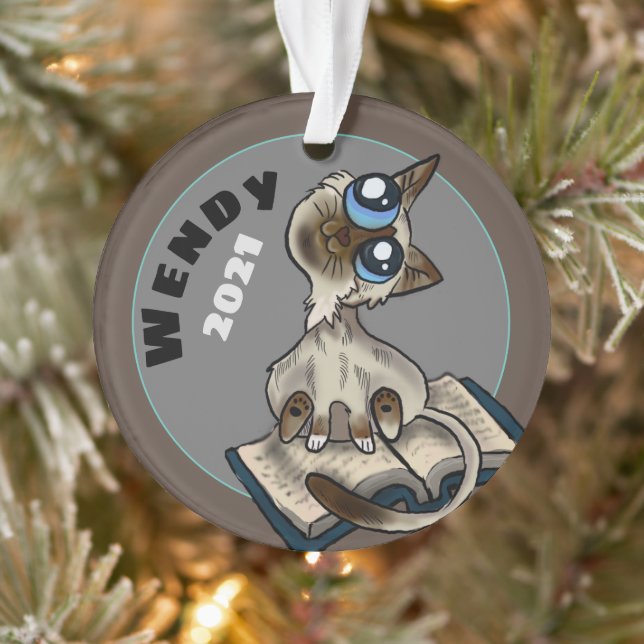 Ornamento Personalizado de Cat do Estudo Auxiliar (Árvore)