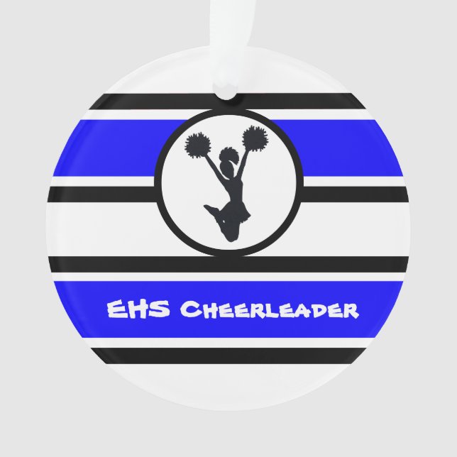 Ornamento Personalizado de Cheerleaderes Azul e Pr (Frente)