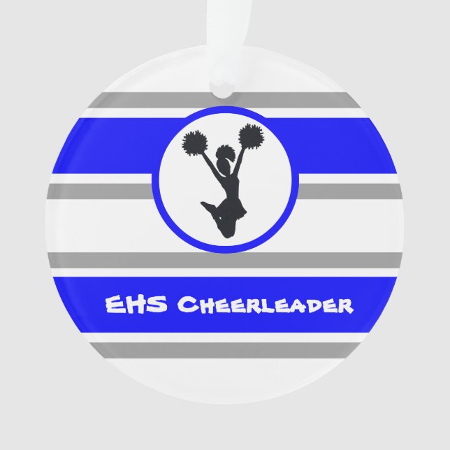Ornamento Personalizado de Cheerleaderes Azul e Pr (Frente)