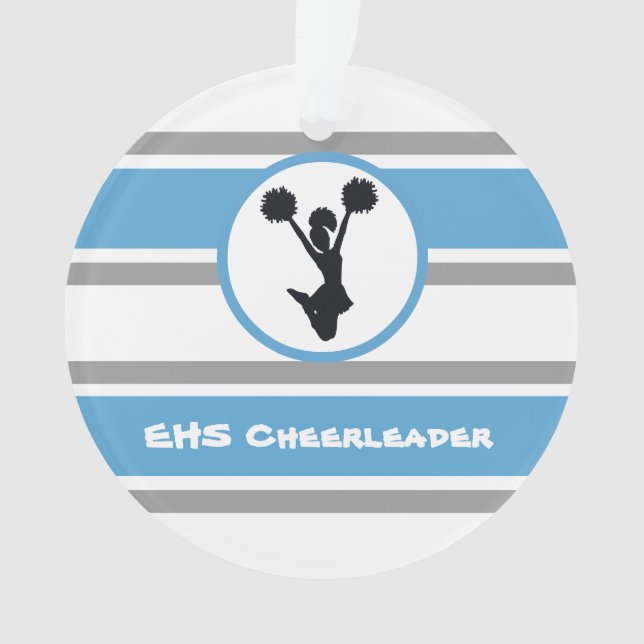 Ornamento Personalizado de Cheerleaderes Azul e Pr (Frente)