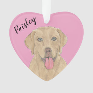 Ornamento Personalizado de Coração Rosa Dudley Labrador