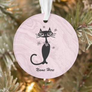 Ornamento Personalizado de Gato Negro Atômico Retr