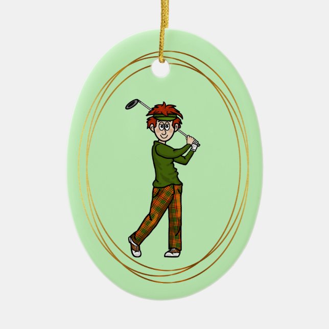 Ornamento Personalizado De Golfista De Cabelo Verm (Frente)