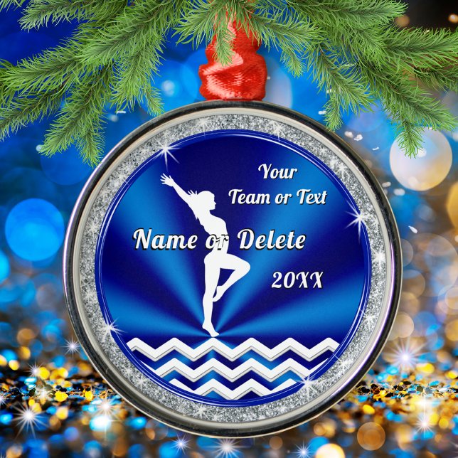 Ornamento Personalizado de Gymnast de Árvore de Na (Gymnastics Christmas Ornaments. Christmas gifts for gymnasts. Gymnastics Ornaments. Blue and White.)