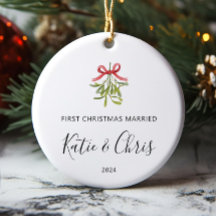 Ornamento Personalizado de Primeiro Natal Casado