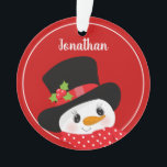 Ornamento Personalizado do Ano do Snowman de Natal<br><div class="desc">Ornamento Personalizado do Ano do Homem de Neve de Natal Vermelho para rapazes. Adicione o ano às costas.</div>
