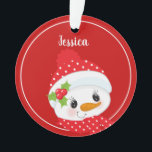 Ornamento Personalizado do Ano do Snowman de Natal<br><div class="desc">Ornamento Personalizado do Ano do Homem de Neve de Natal Vermelho. Adicione o ano às costas.</div>