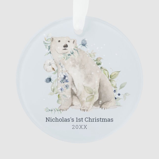 Ornamento Personalizado do Azul Urso Polar (Frente)
