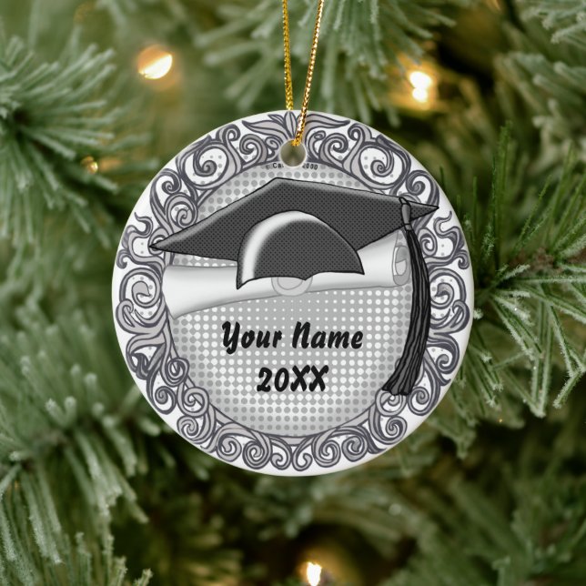 ornamento personalizado do Boné de formatura preto (Árvore)