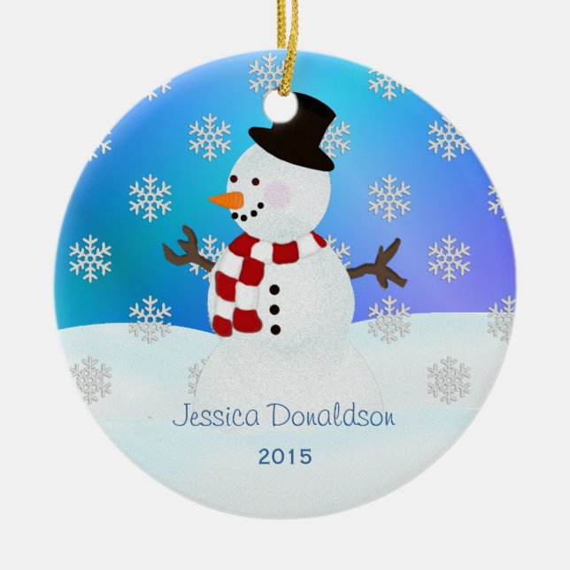 Ornamento personalizado do boneco de neve (Frente)