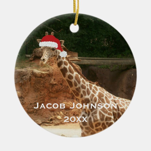 Ornamento personalizado do girafa do Natal (Frente)
