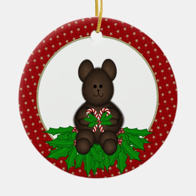 Ornamento personalizado do urso do Natal (Frente)