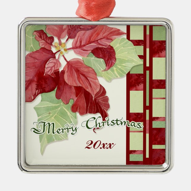 Ornamento Personalizado Elegante Poinsettia Christ (Frente)