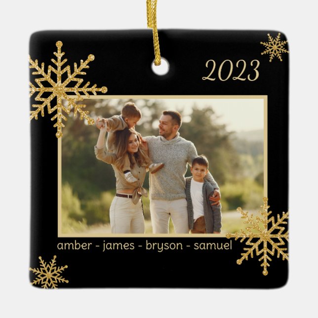 Ornamento Personalizado Preto e Dourado com Imagem (Frente)