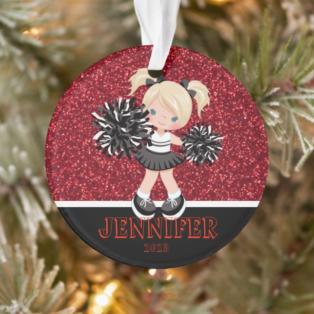 Ornamento Personalizado Preto e Vermelho Cheerhead (Árvore)