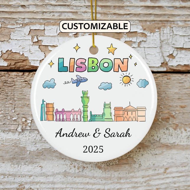 Ornamento Personalizado Skyline de Lisboa, Portuga (Criador carregado)