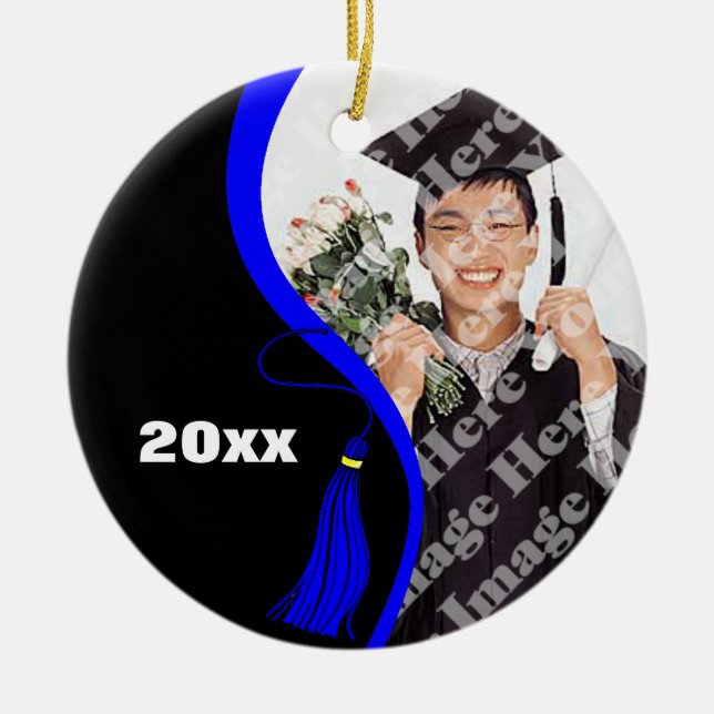 Ornamento Personalizável de Graduação de Onda Azul (Frente)