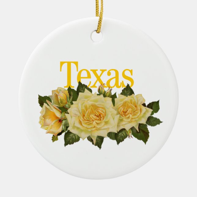 Ornamento Personalizável do Texas com Rosas Amarel (Frente)
