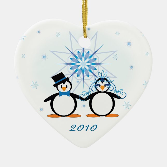 Ornamento Personalizável dos Pinguins do Casamento (Frente)